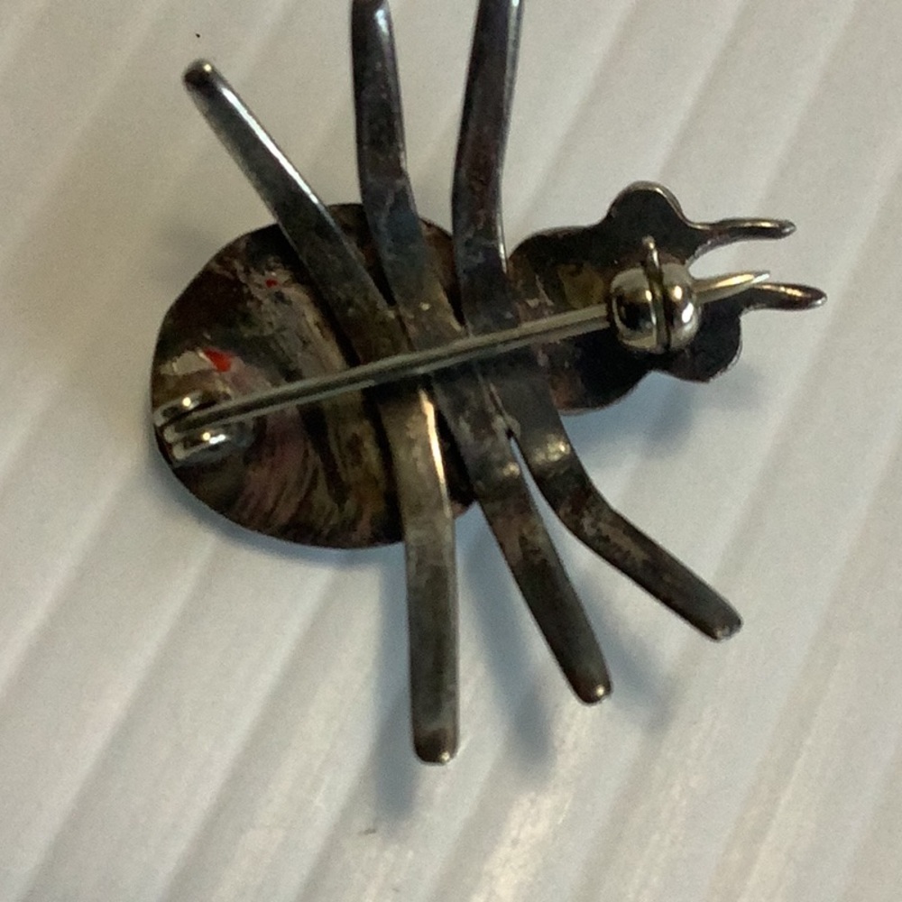 VINTAGE Native Southwest Sterling Silver Turquoise Ladybug Insect Brooch Pin EUC - Picture 13 of 16